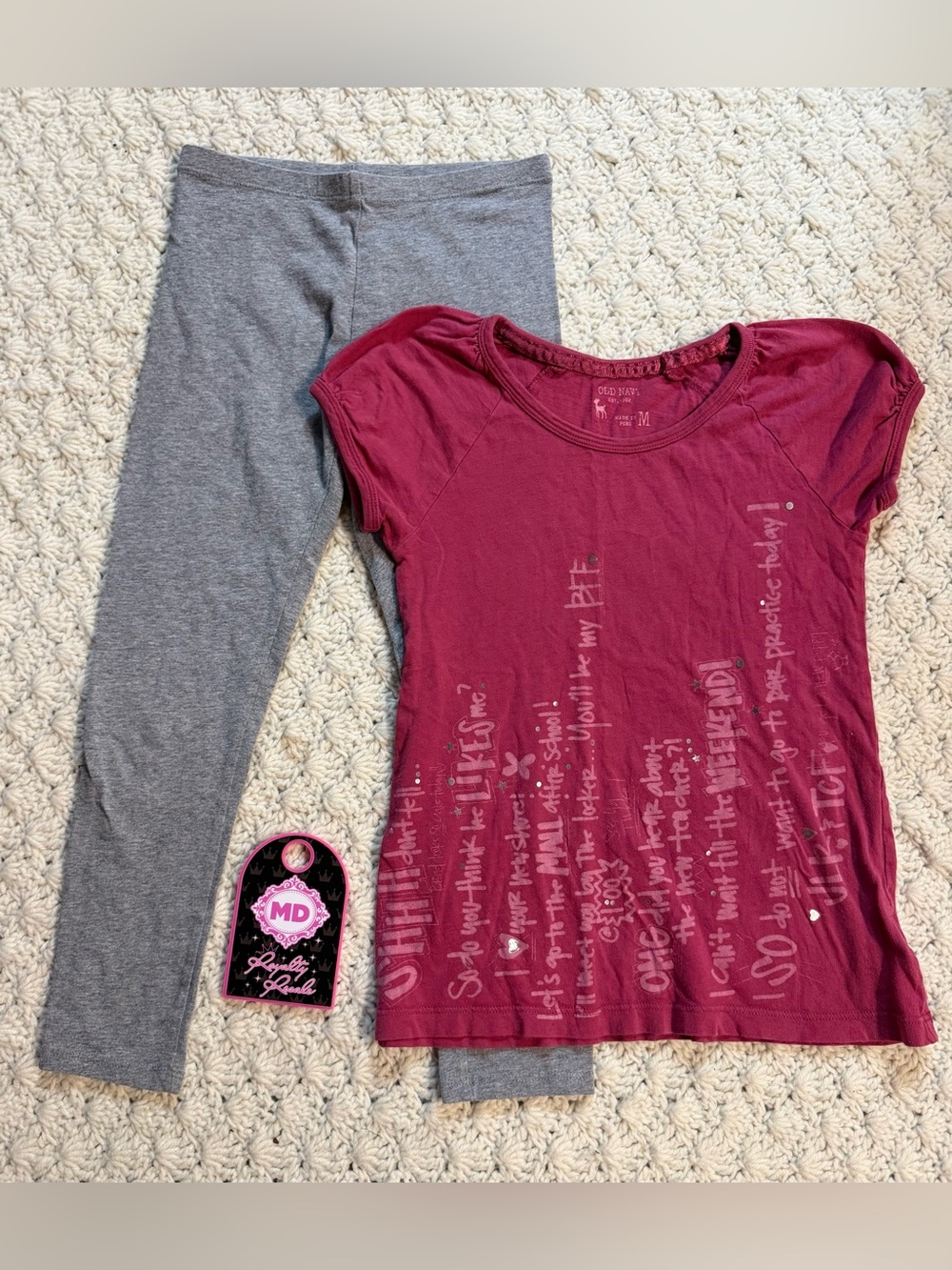 Old Navy Burgundy Graphic Short-Sleeve Pajama Top with Gray Pants